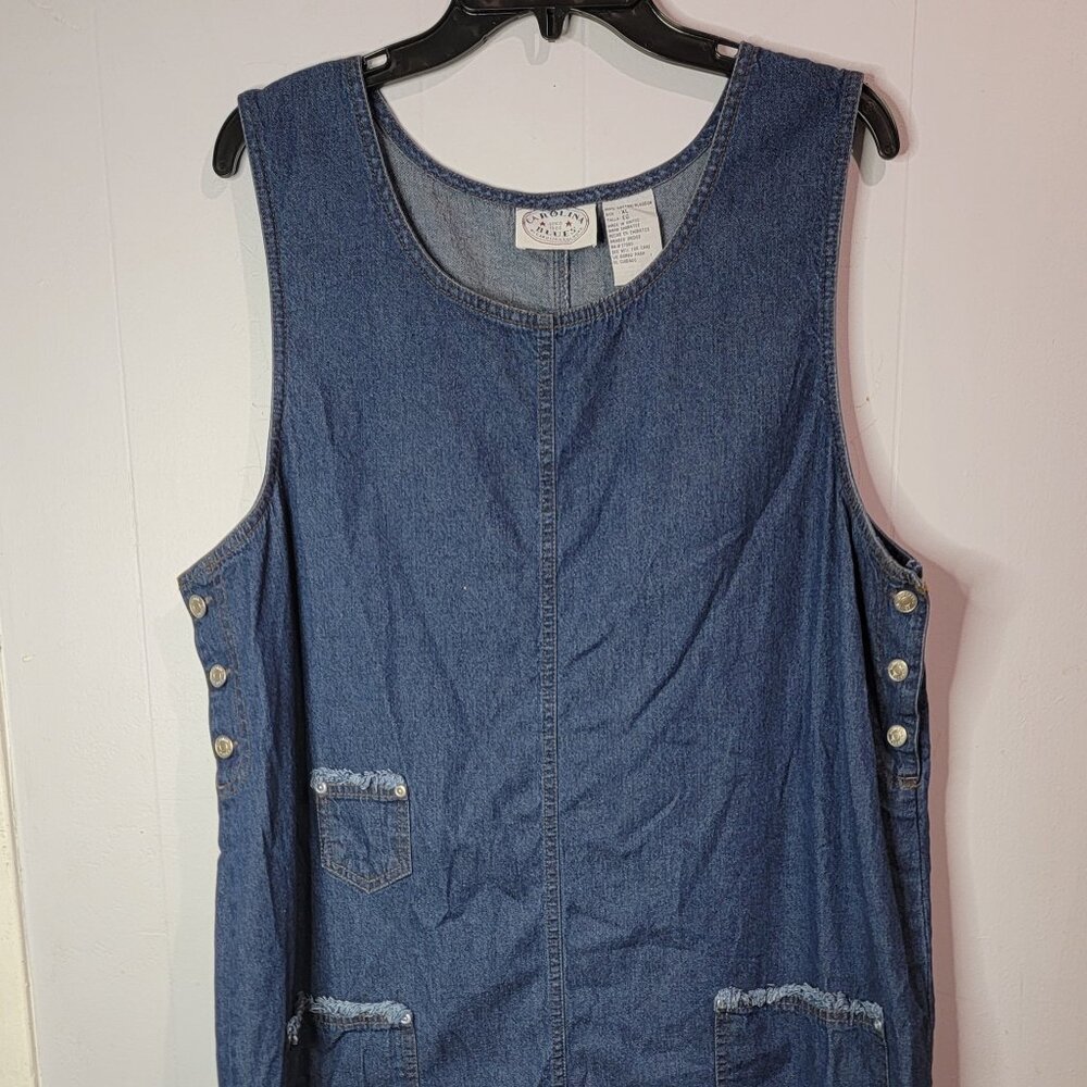 Carolina Blues Denim Maxi Sleeveless Front Pockets Silver Buttons